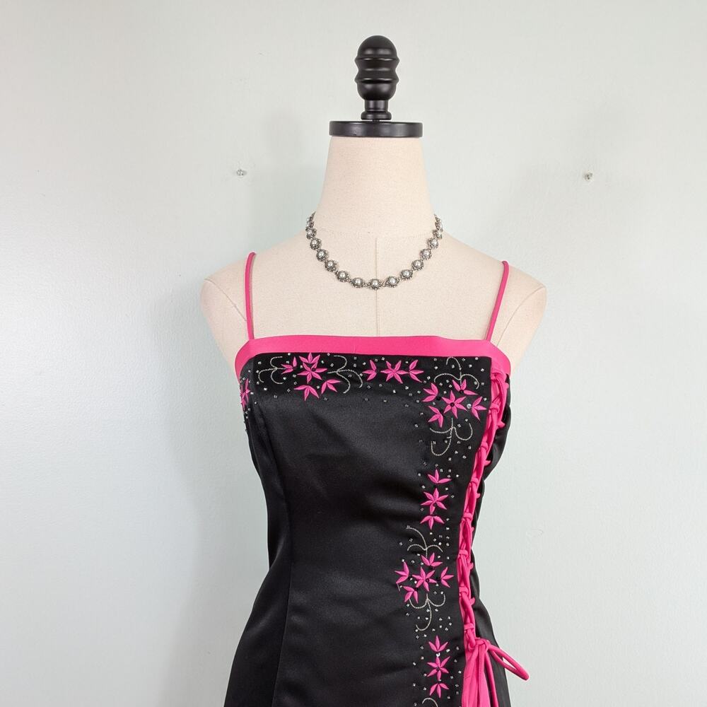 Vintage Morgan Co Prom Dress Maxi Gown 4 Pink Black Y2K Floral Corset Princess - Picture 9 of 14